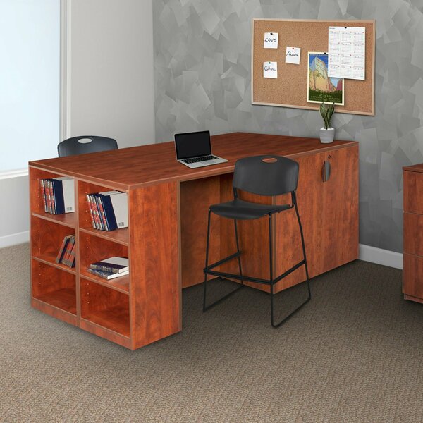 Legacy 2 Storage Cabinet/ 2 Desk Quad with Bookcase End, 46" D, 85" W, 42" H, Cherry, Melamine Laminate LS2SC2SD8546CH